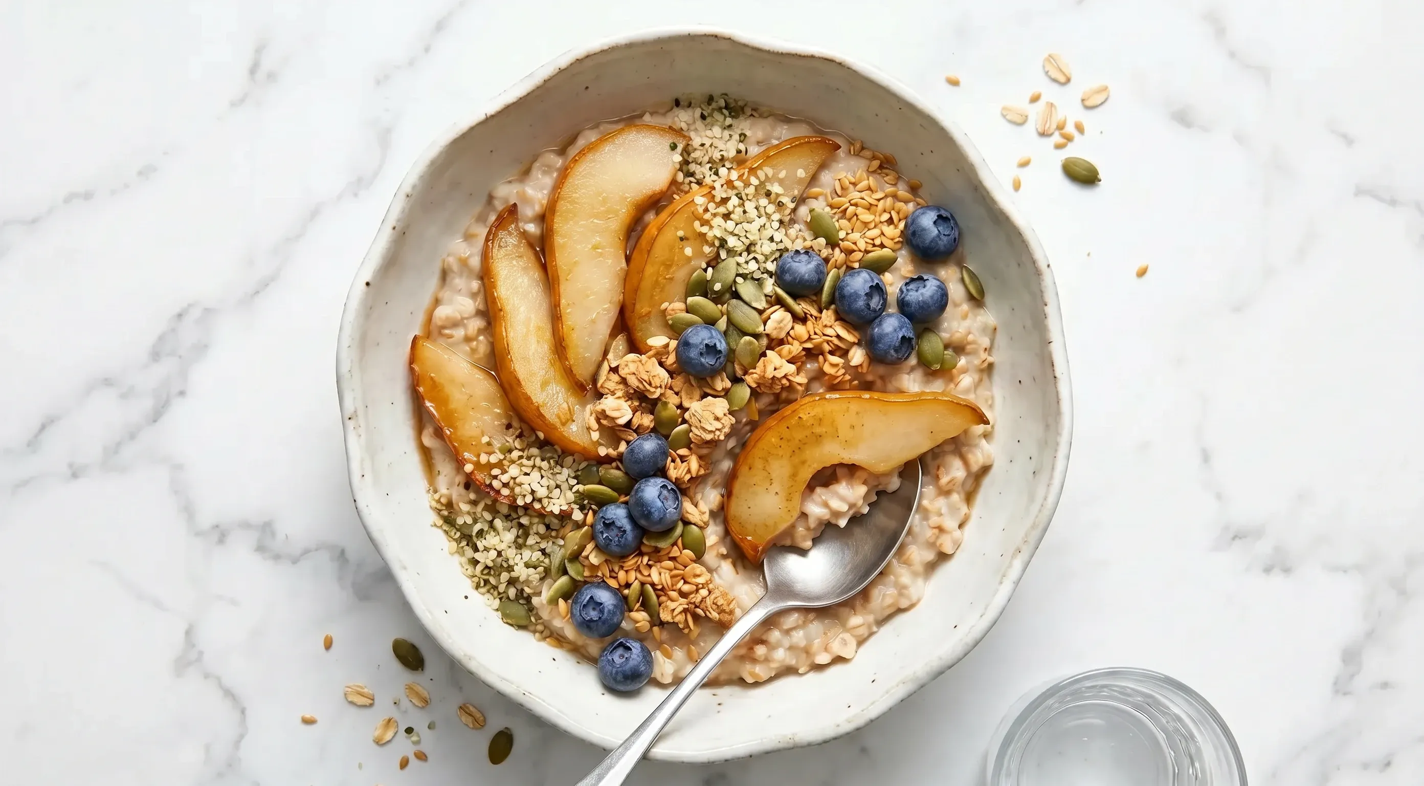 Dinkel-Porridge mit karamellisierter Birne