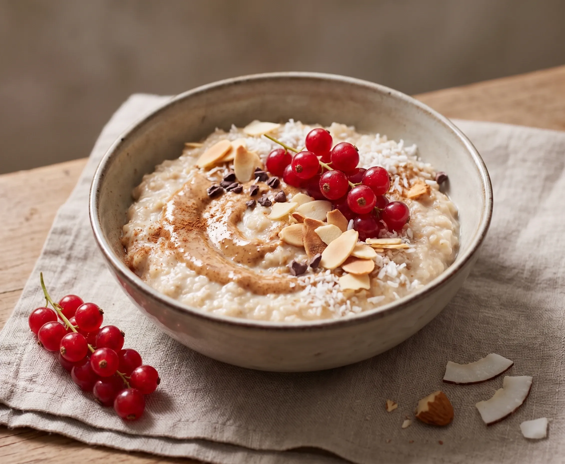 Porridge mit Kokosnuss und Mandeln