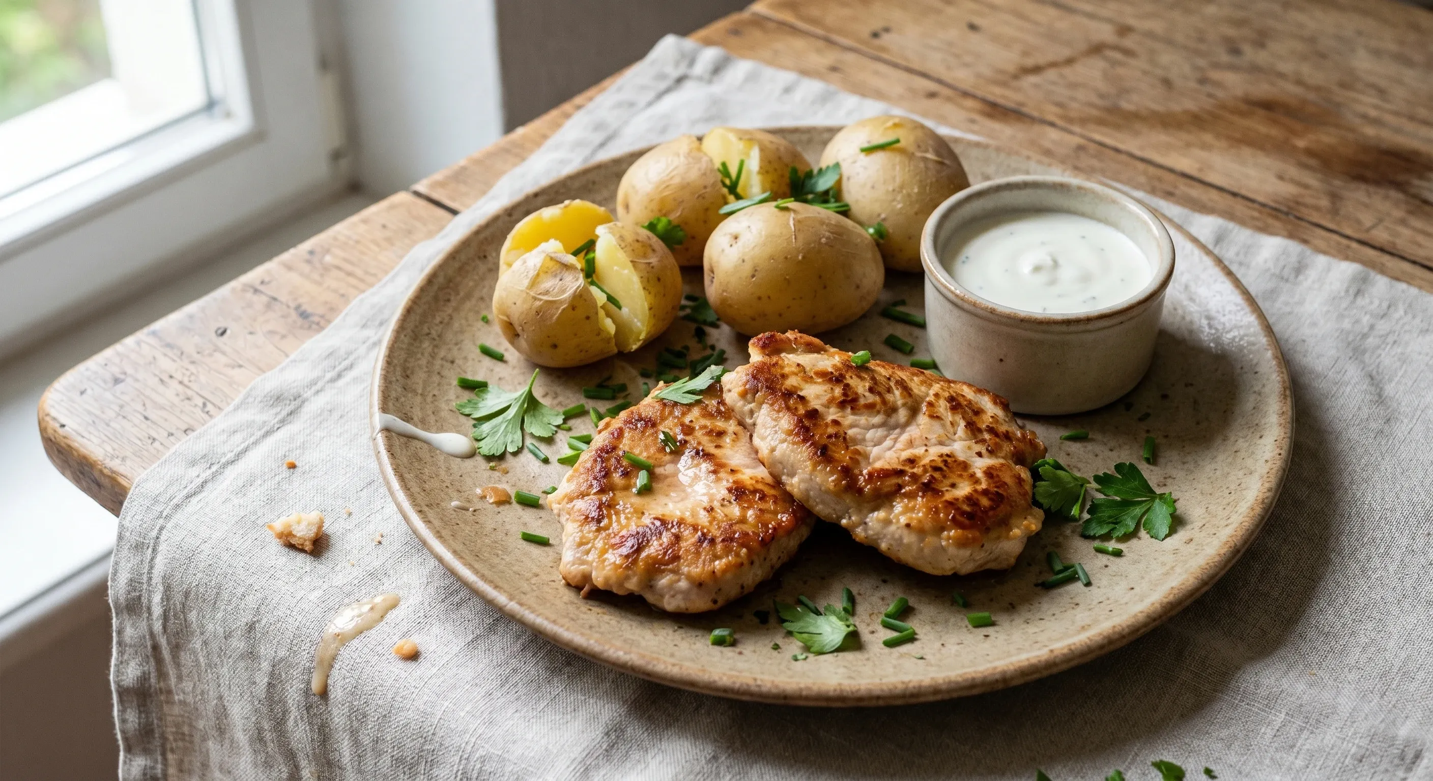 Putenschnitzel mit Pellkartoffeln